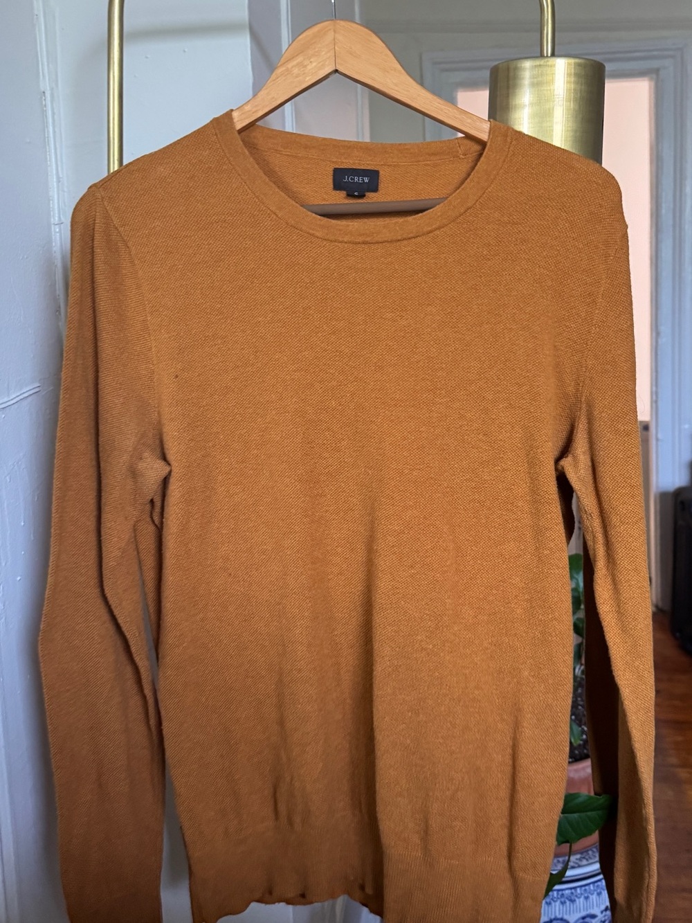 J.Crew Cotton Cashmere Crewneck Sweater Mens Small Mustard Gold Lightweight Knit